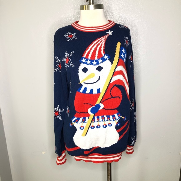 My Ugly Christmas Patriotic Snowman Sweater Medium - Picture 1 of 8